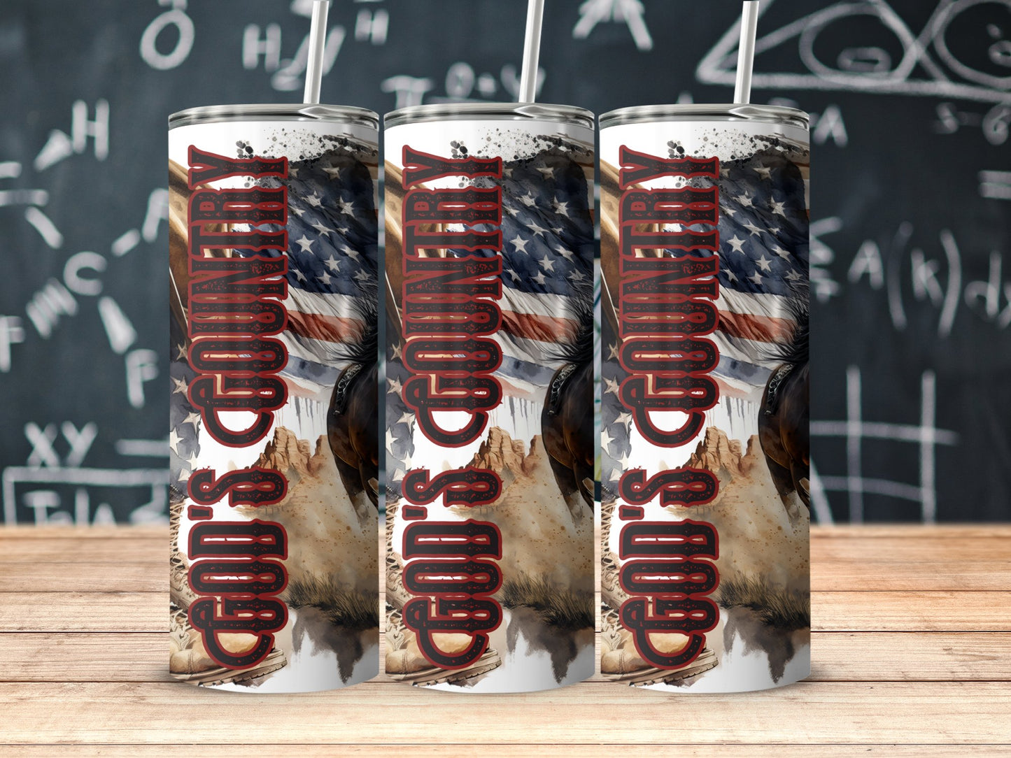 Cowboy's Country USA Flag and Horse (4th July Tumblers) 8371282