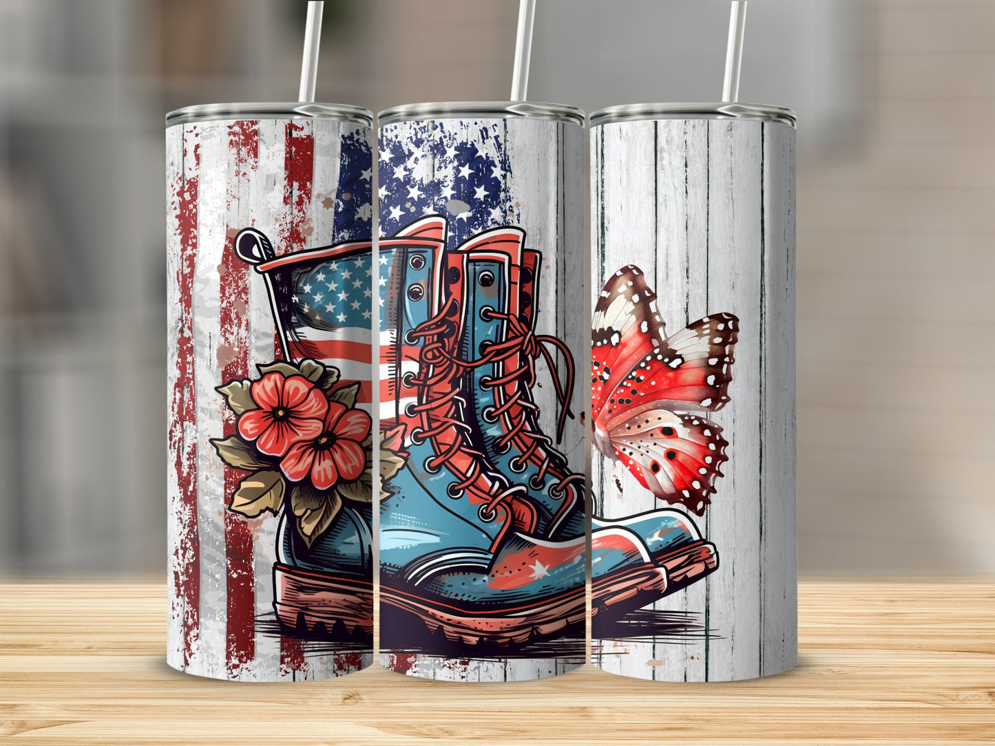 Patriotic Boots and Butterfly (4th July Tumblers) 8371290