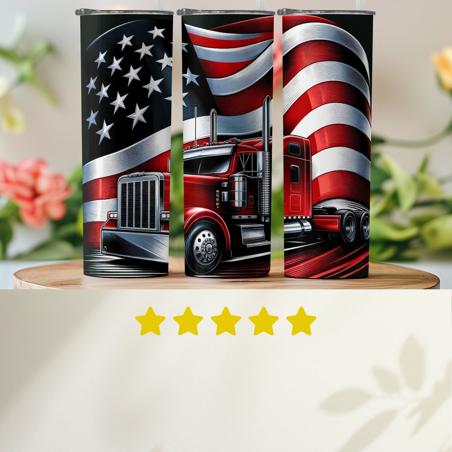 Patriotic American Flag and Red Truck (4th July Tumblers) 8371270