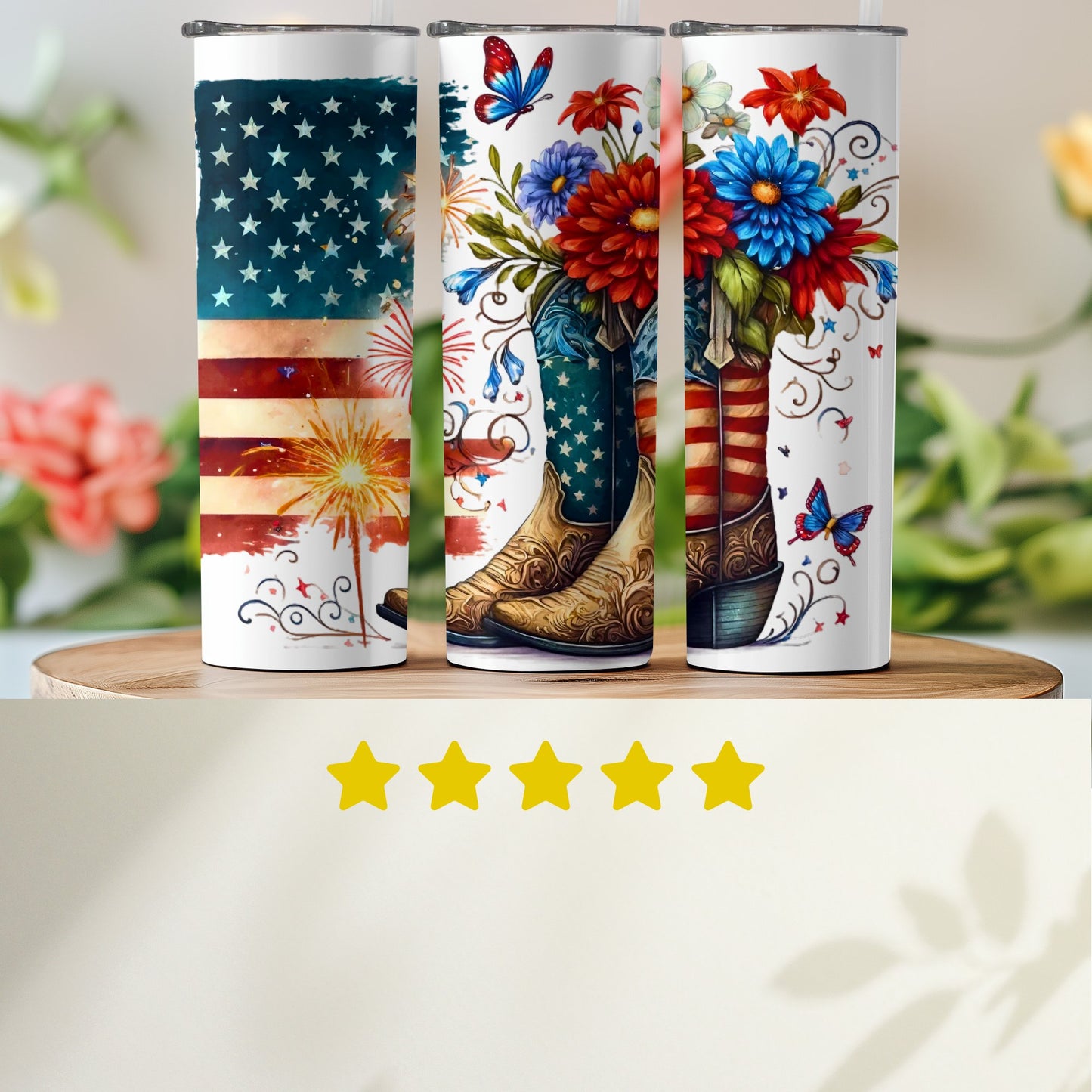 Patriotic Boots with Flowers and Butterflies (4th July Tumblers) 8371285