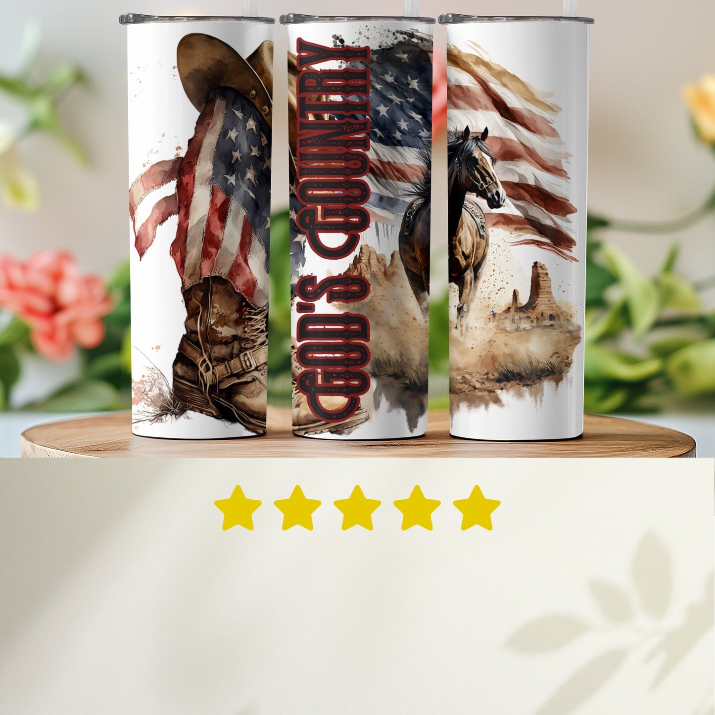 Cowboy's Country USA Flag and Horse (4th July Tumblers) 8371282