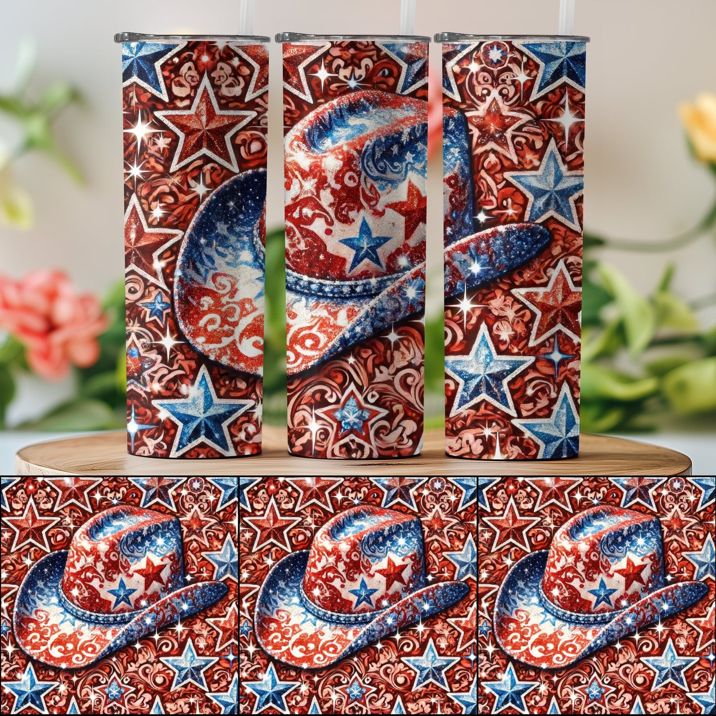 Patriotic Sparkling Stars and Hat (4th July Tumblers) 8371306