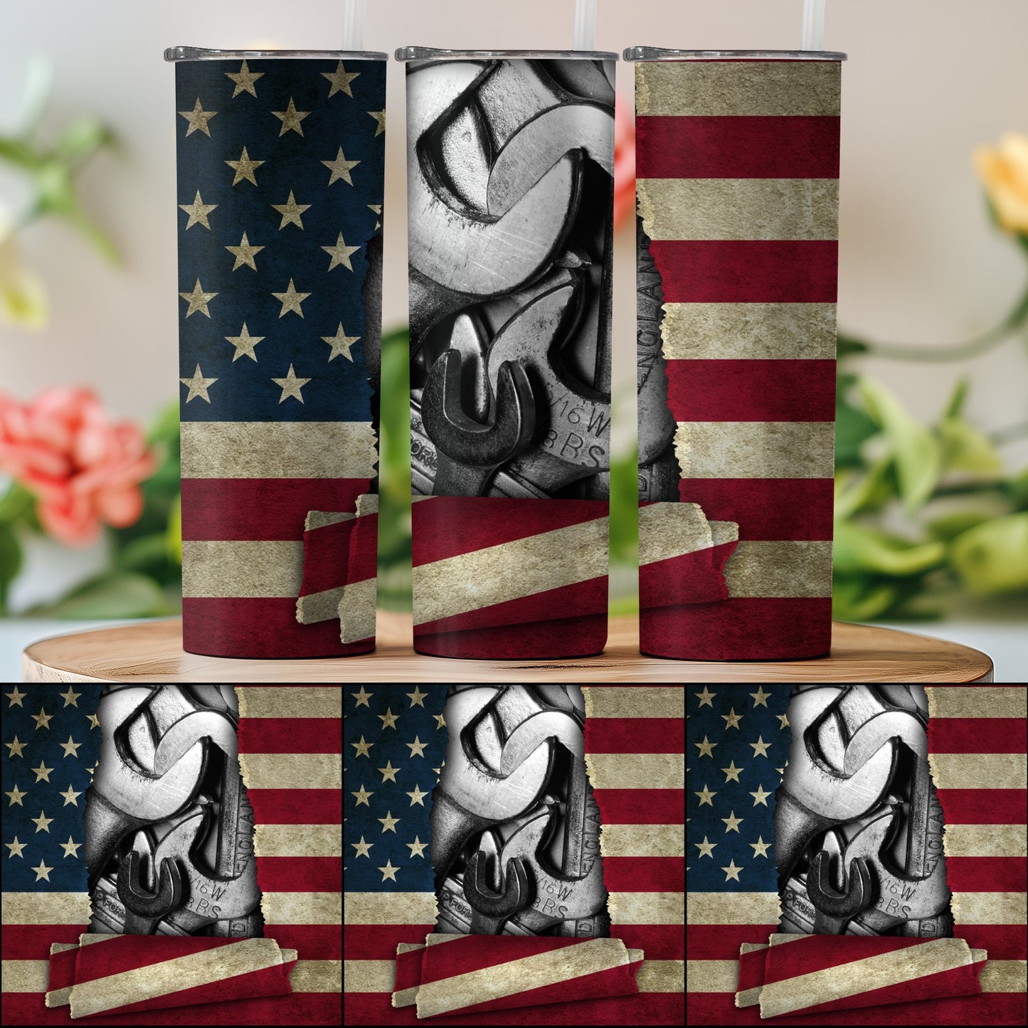 Patriotic American Flag and Ripped Paper (4th July Tumblers) 8371292
