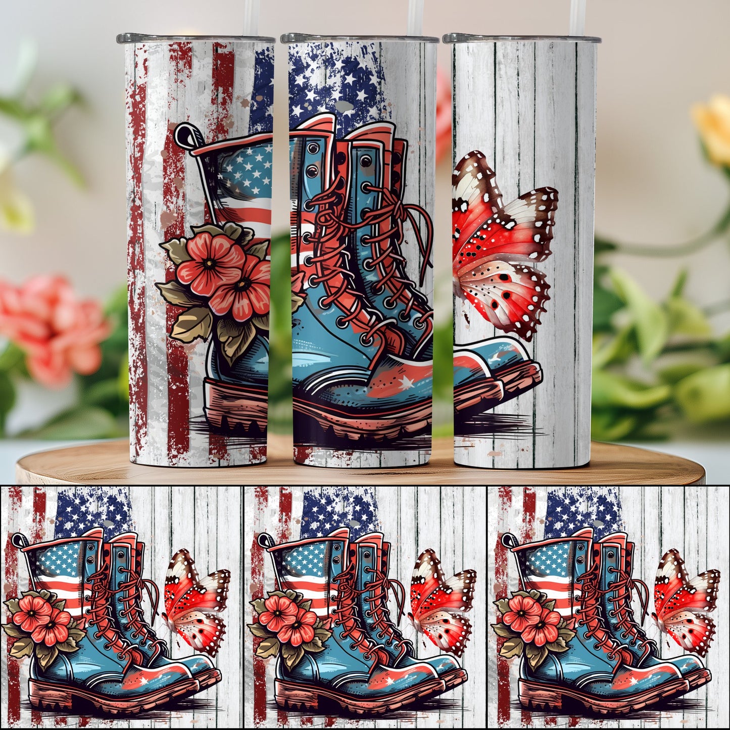 Patriotic Boots and Butterfly (4th July Tumblers) 8371290