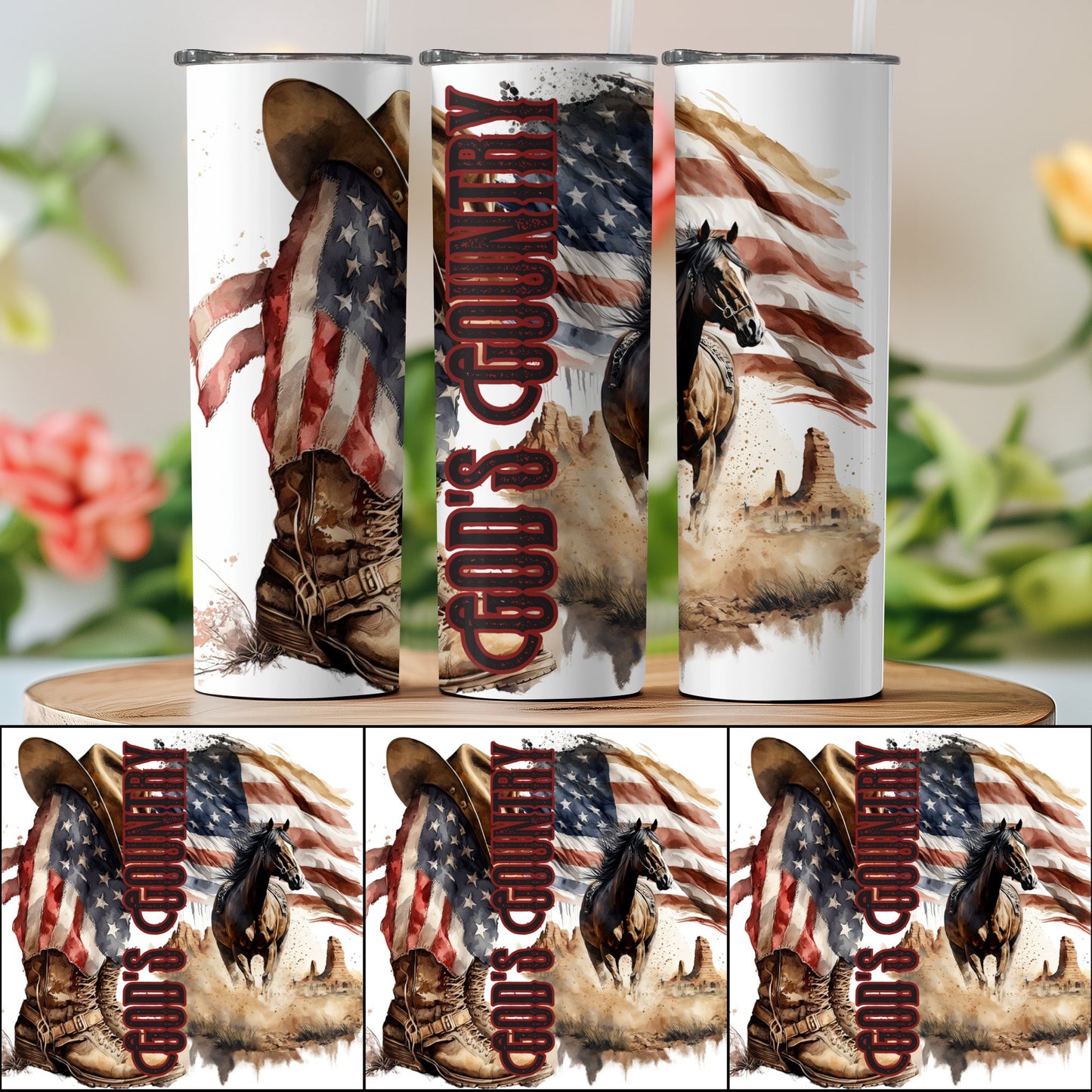 Cowboy's Country USA Flag and Horse (4th July Tumblers) 8371282