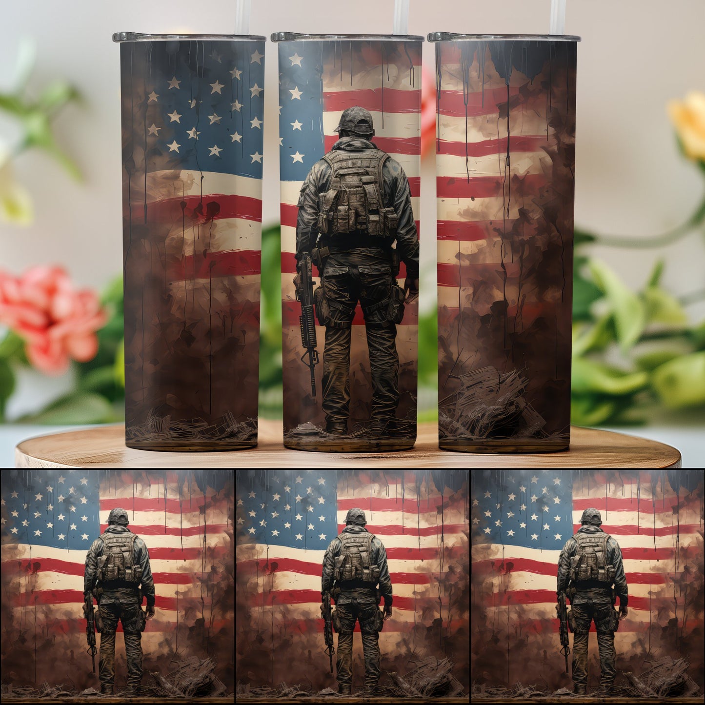 Patriotic Soldier Silhouette with Flag (4th July Tumblers) 8371276