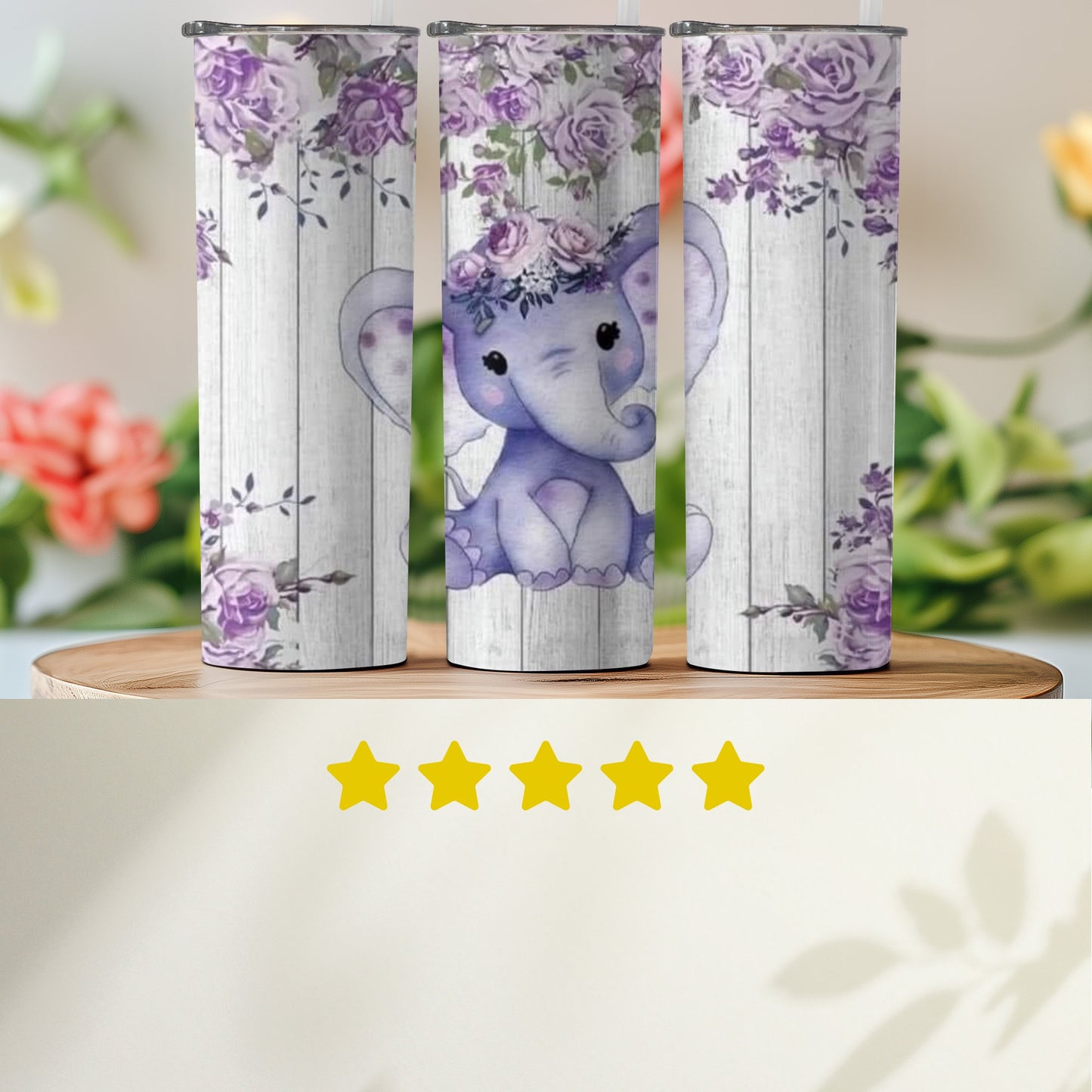 Cute Purple Elephant and Flowers Design Tumbler product