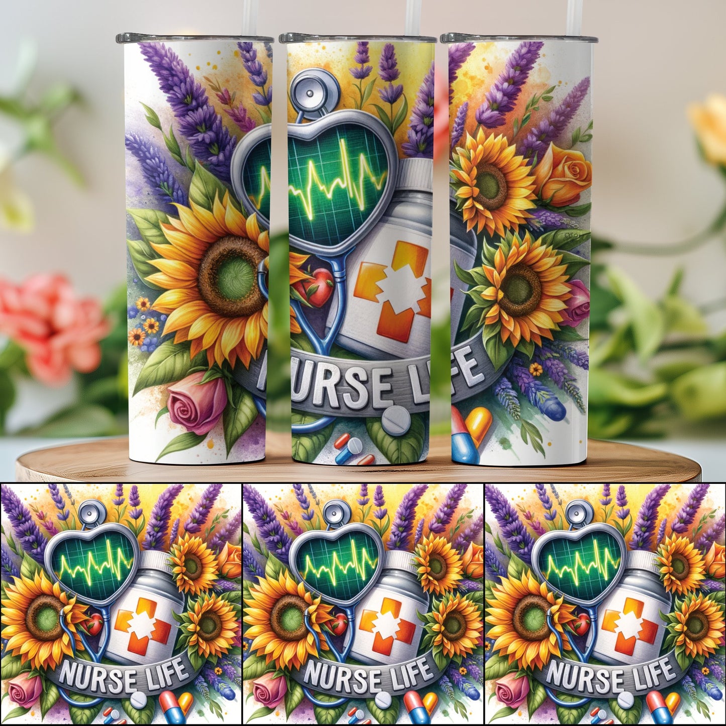 Nurse Life Sunflower Floral Pattern Tumbler product