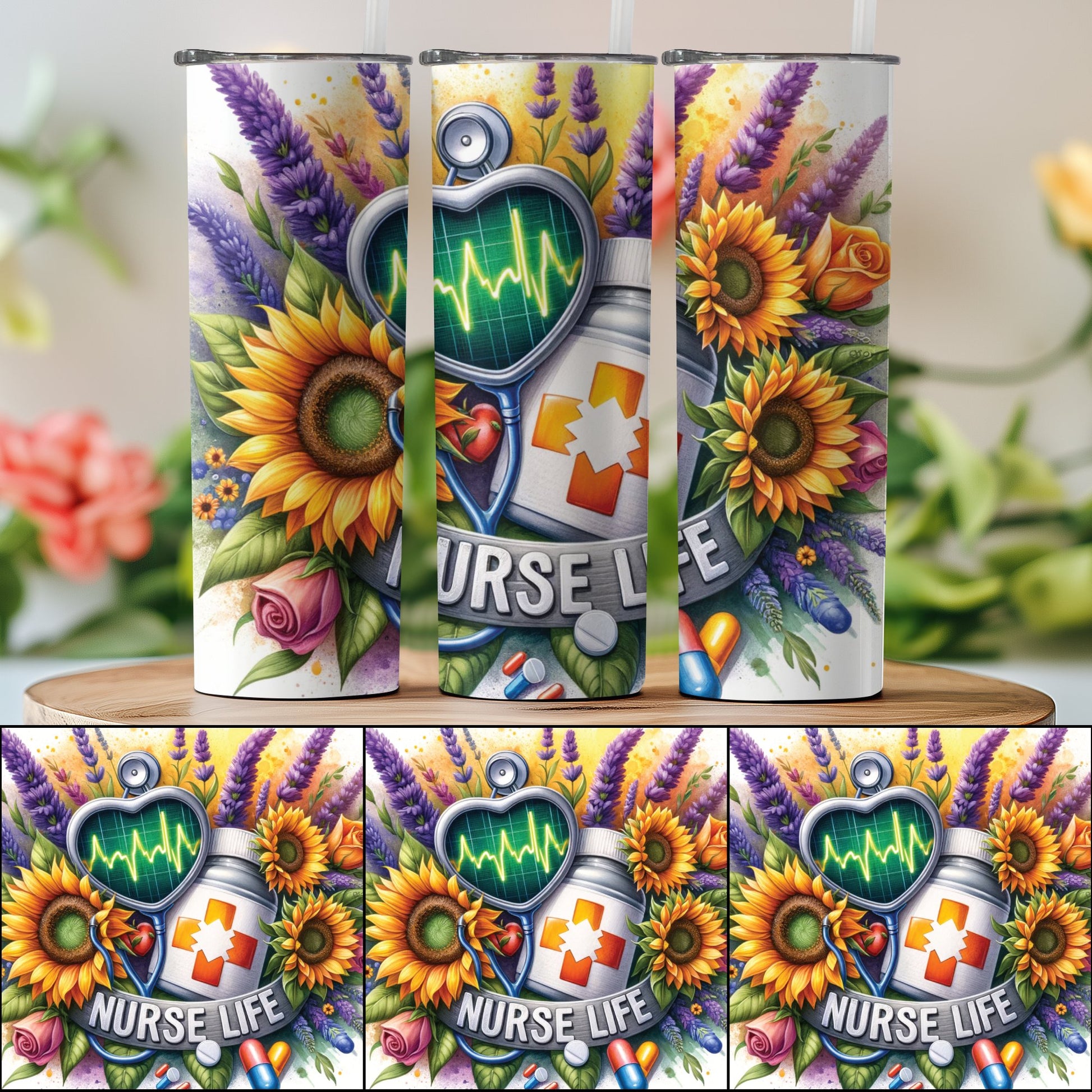 Nurse Life Sunflower Floral Pattern Tumbler product