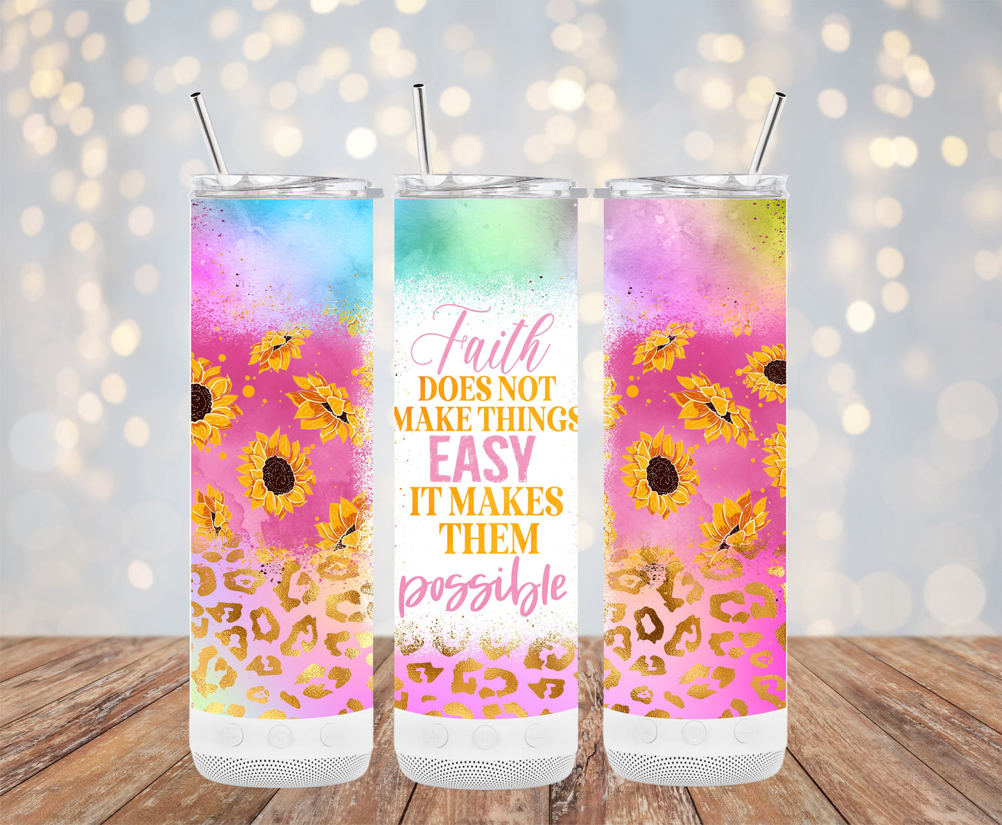 Vibrant sunflower and leopard print tumbler product