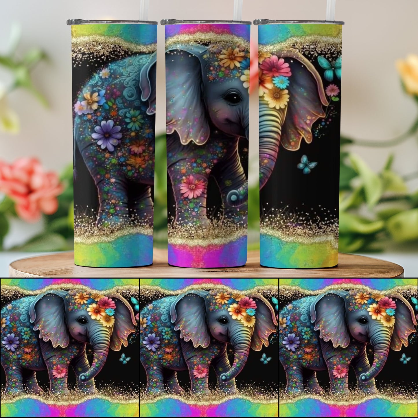 Colorful Floral Elephant Insulated Tumbler product