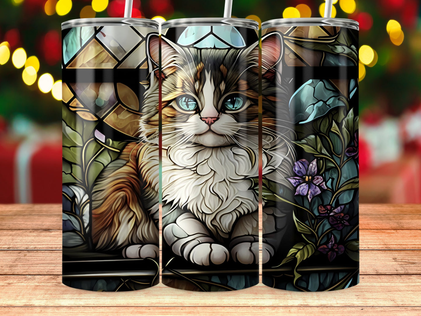 Stunning Stained Glass Cat Design Tumbler product type