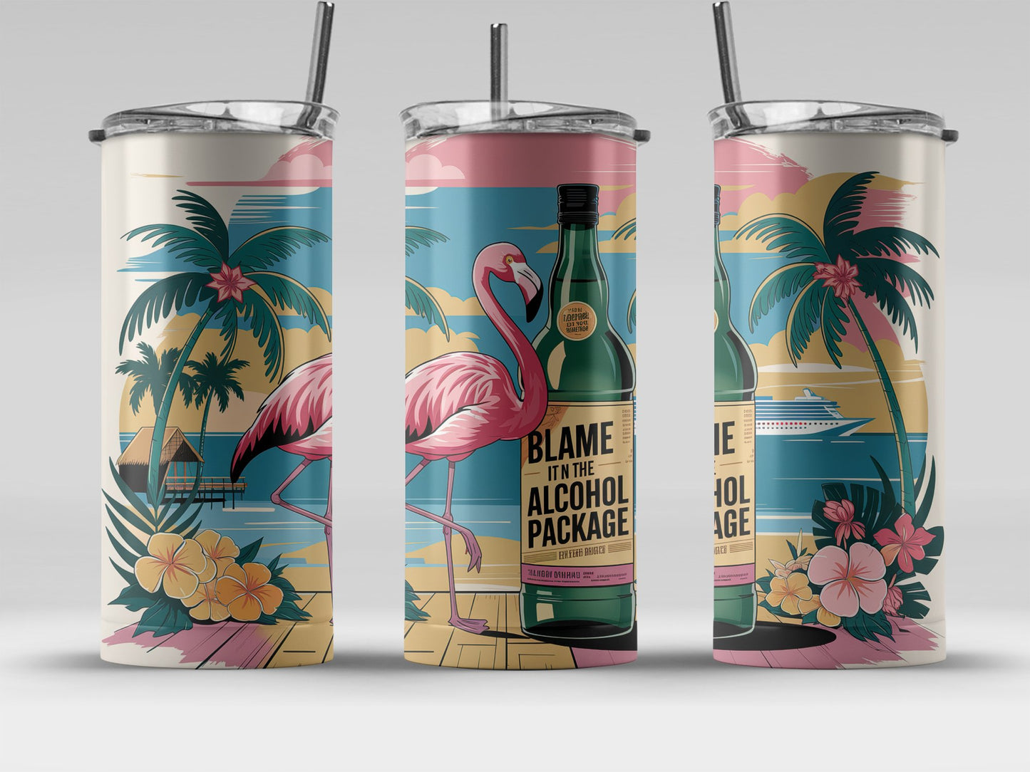 Tropical Flamingo Print Insulated Tumbler product