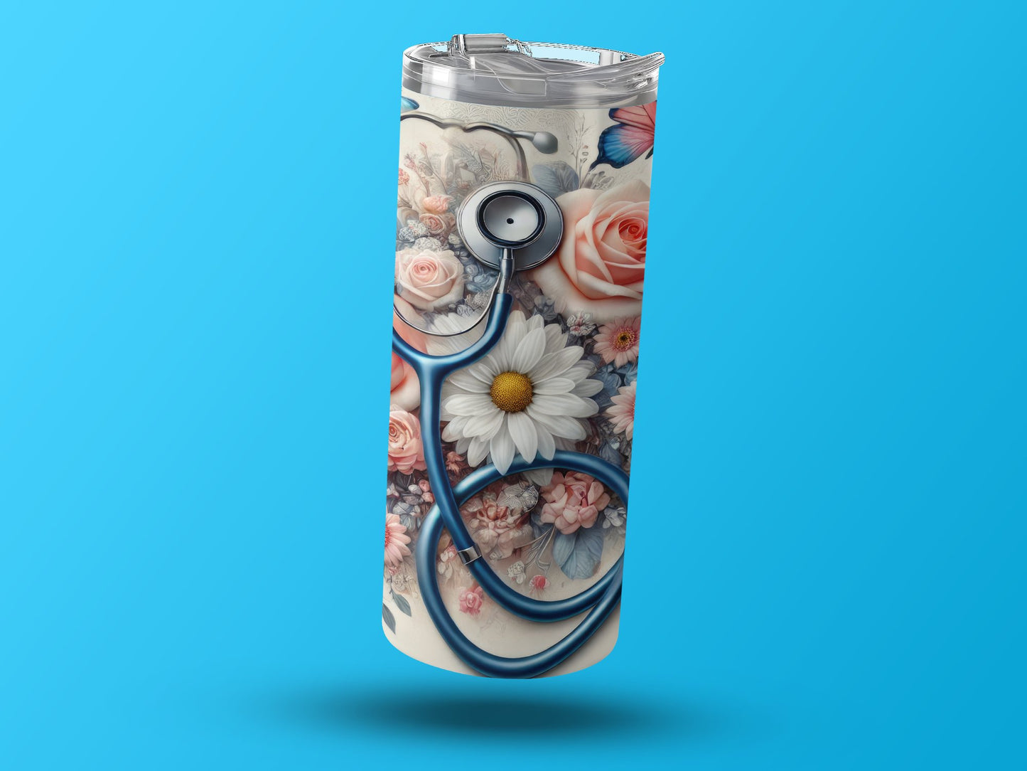 Floral Stethoscope Design Insulated Travel Cup product type
