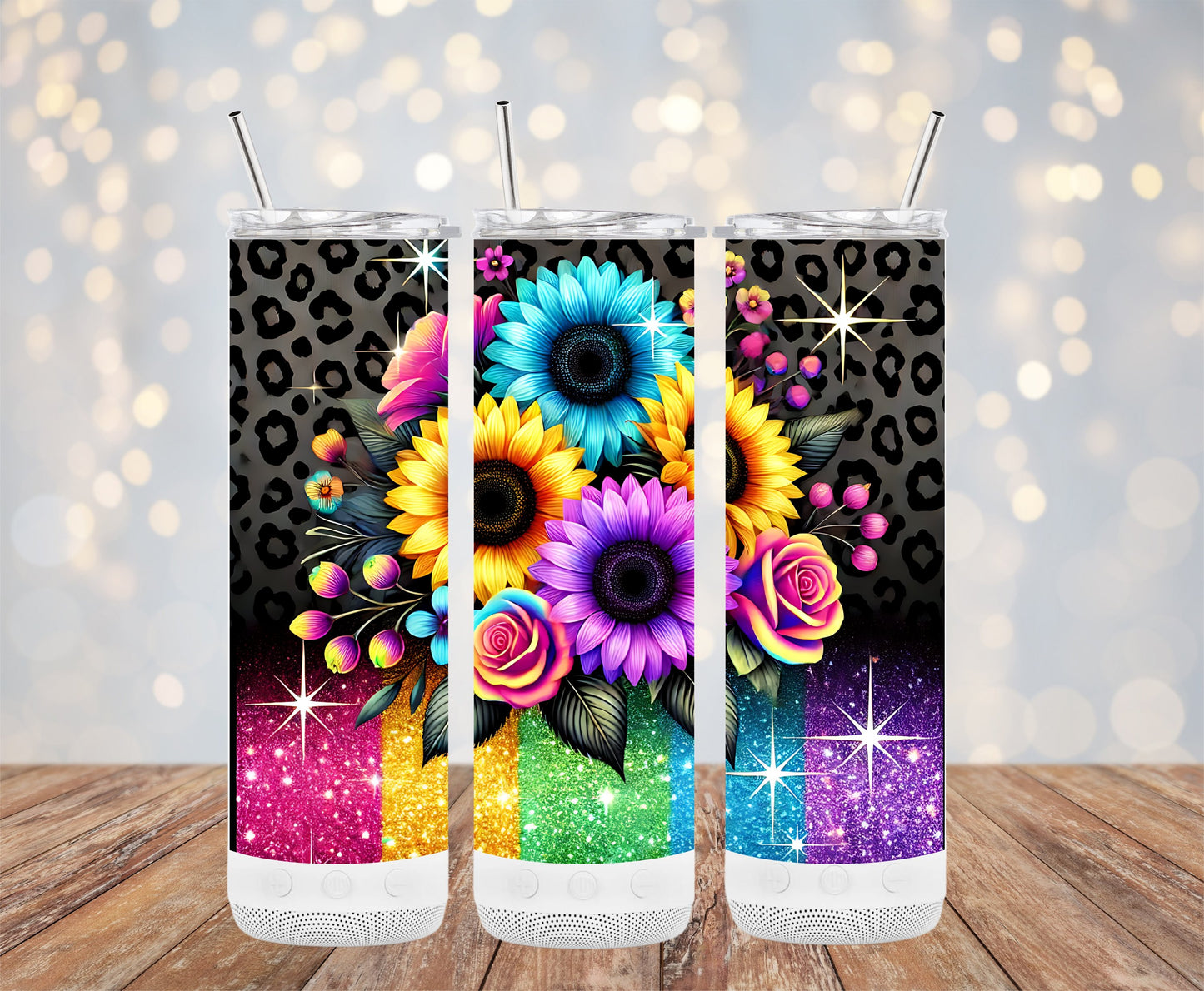 Colorful Sparkling Leopard Print Floral Tumbler product