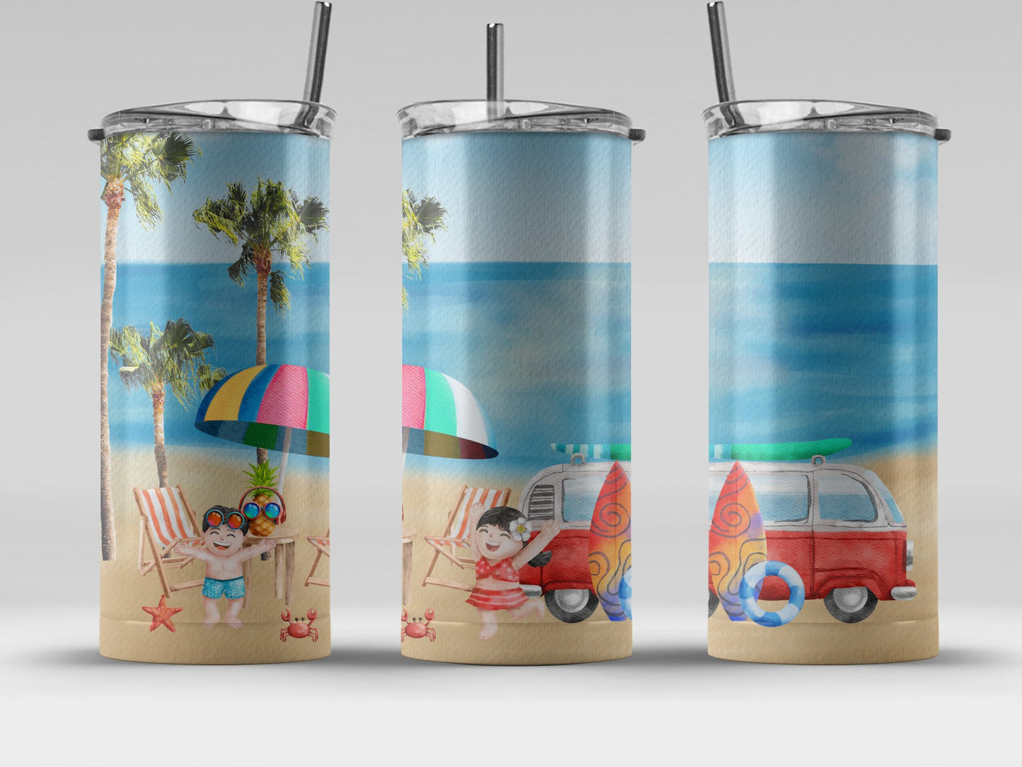 Colorful Beach Scene Tumbler with Fun Summer Product Tumbler