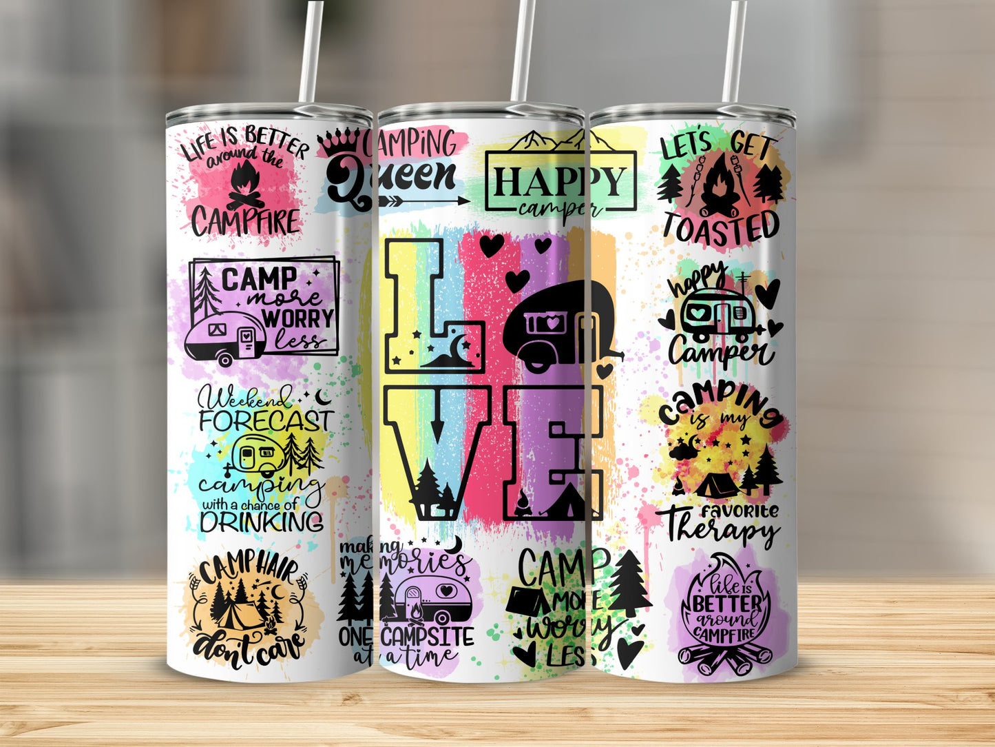 Colorful Graphic Camper and Camping Themed Tumblers product