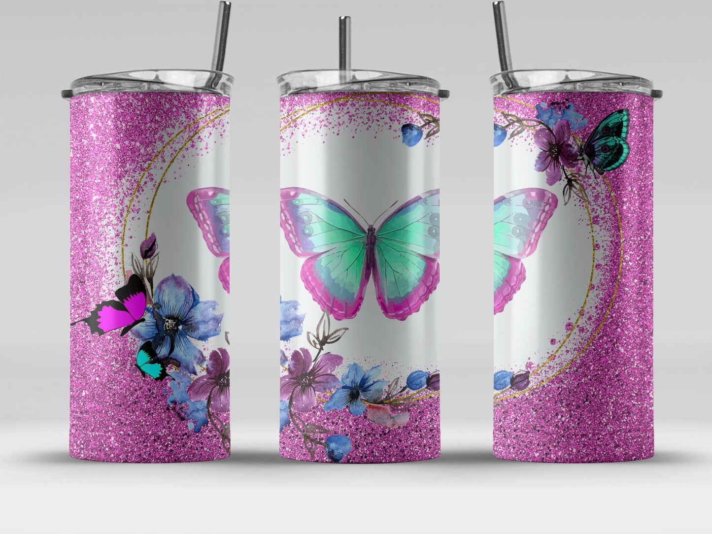 Sparkling Butterfly and Floral Design Tumbler Product