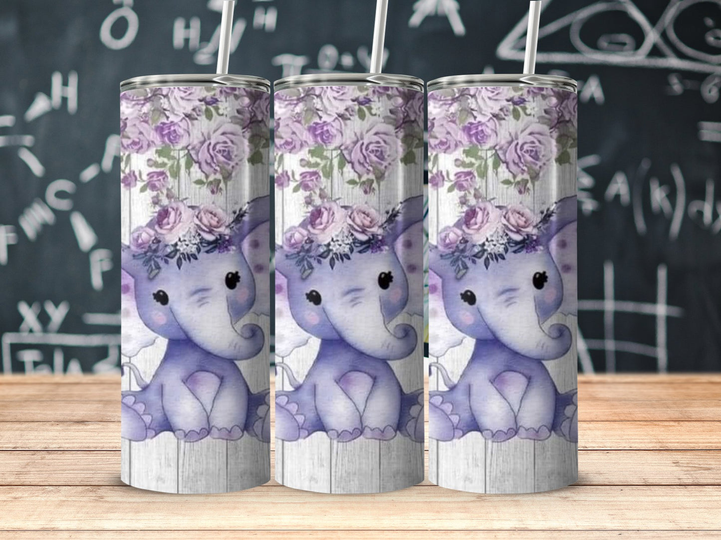 Adorable Purple Elephant with Roses Tumbler product