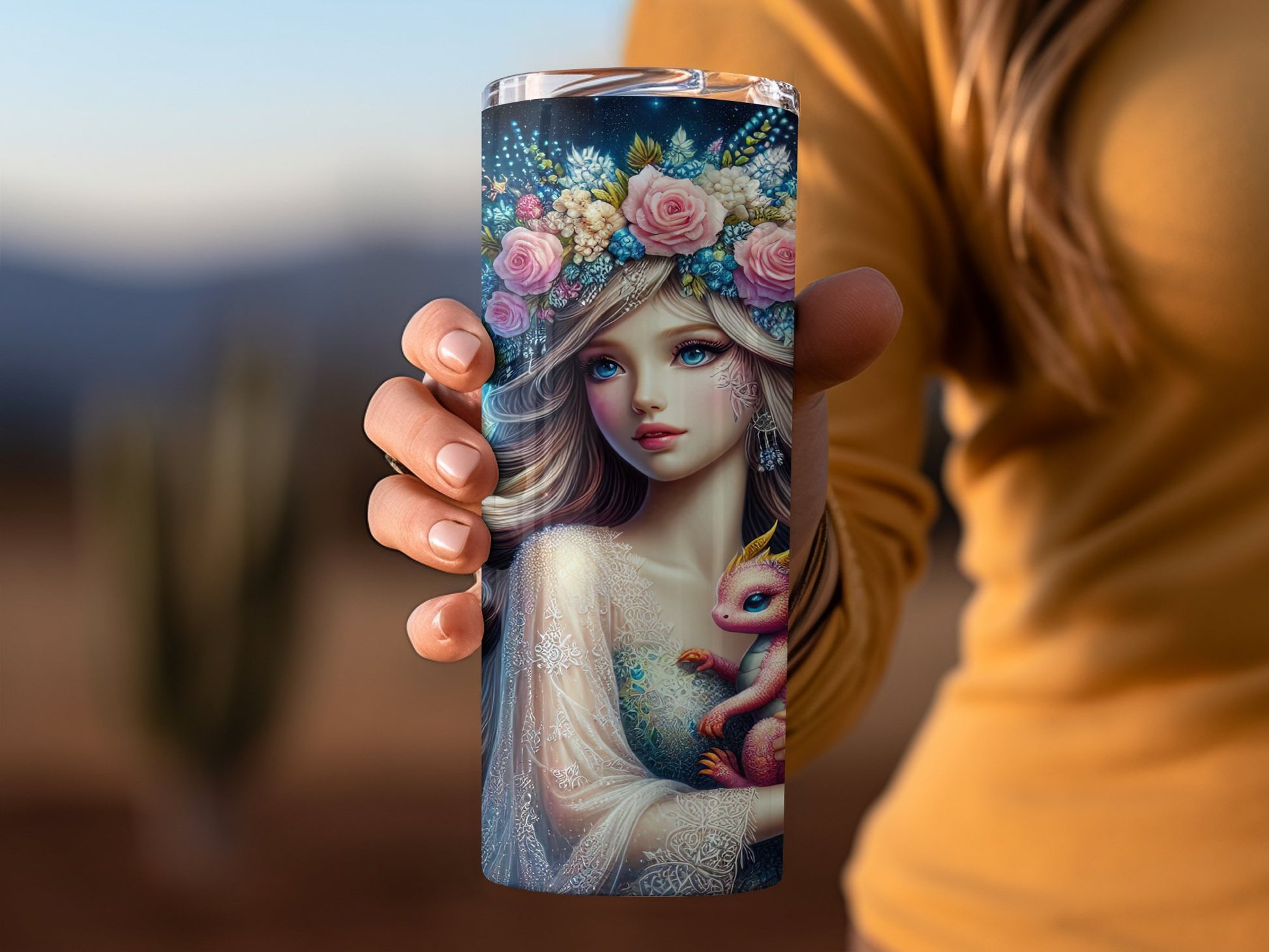 Enchanting Fairy Woman with Dragon Art Tumbler product