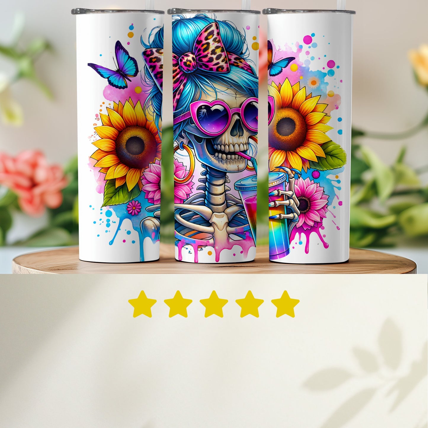 Colorful Skull and Flowers Design Tumbler product type