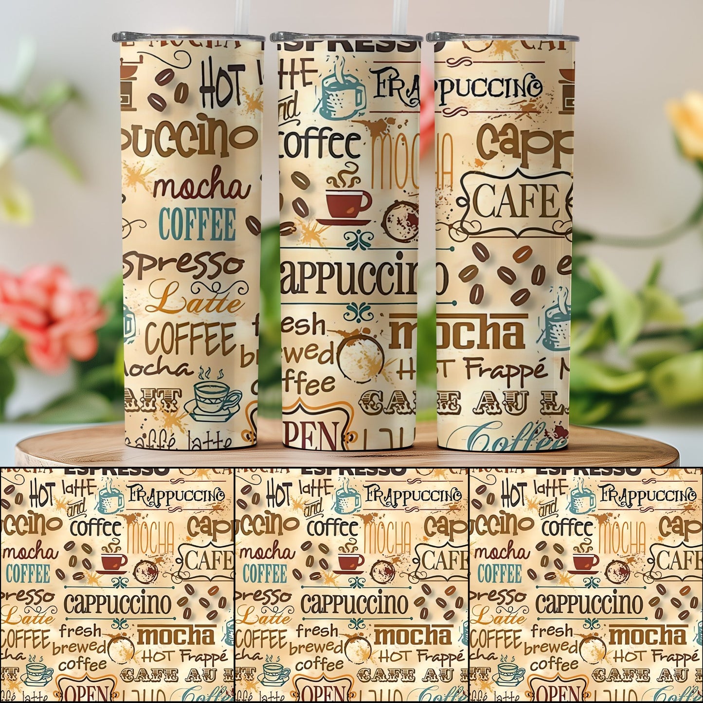 Coffee Themed Travel Tumbler with Lid Beverage product