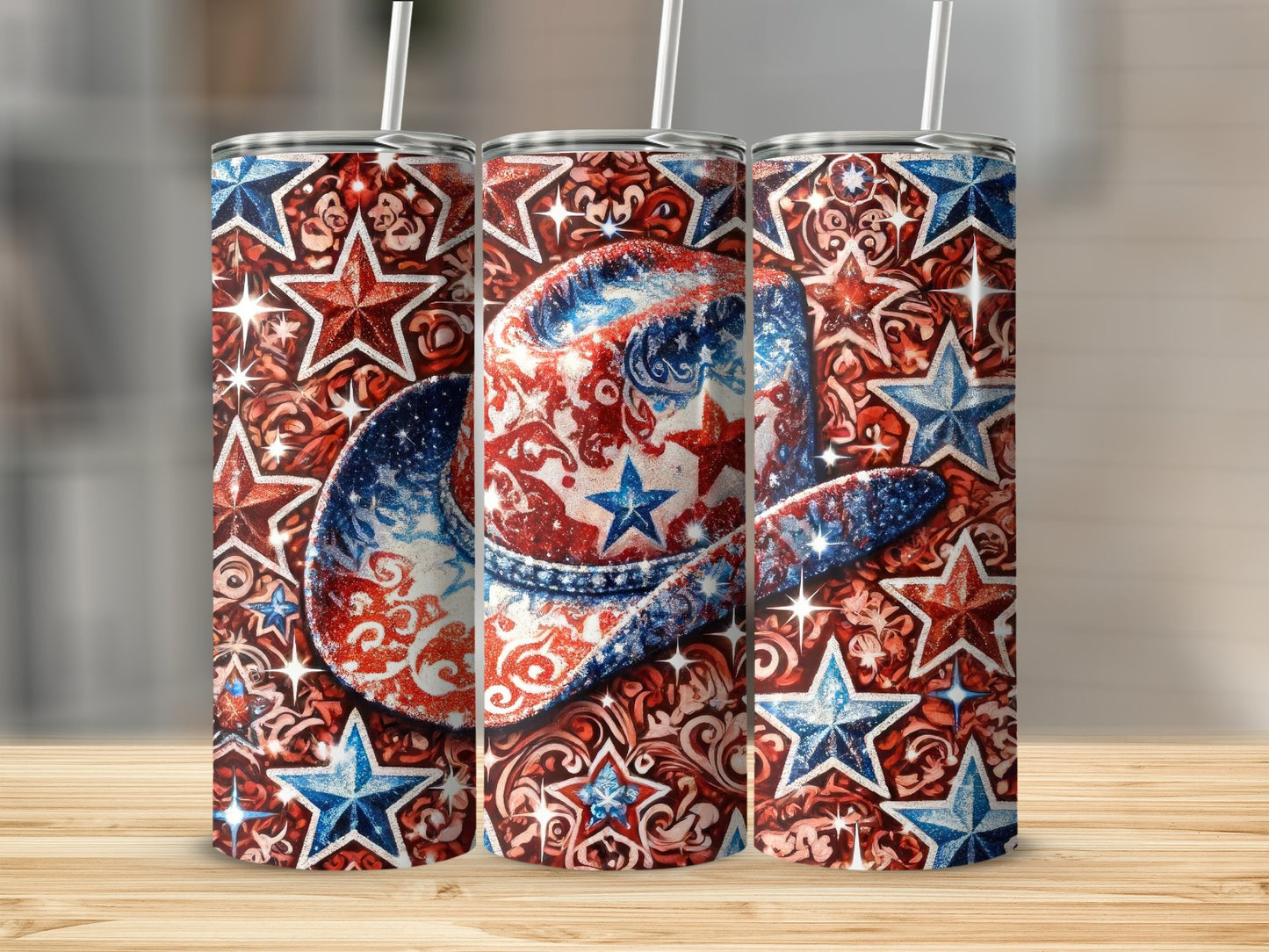 Patriotic Star and Cowboy Hat Design Tumbler product type