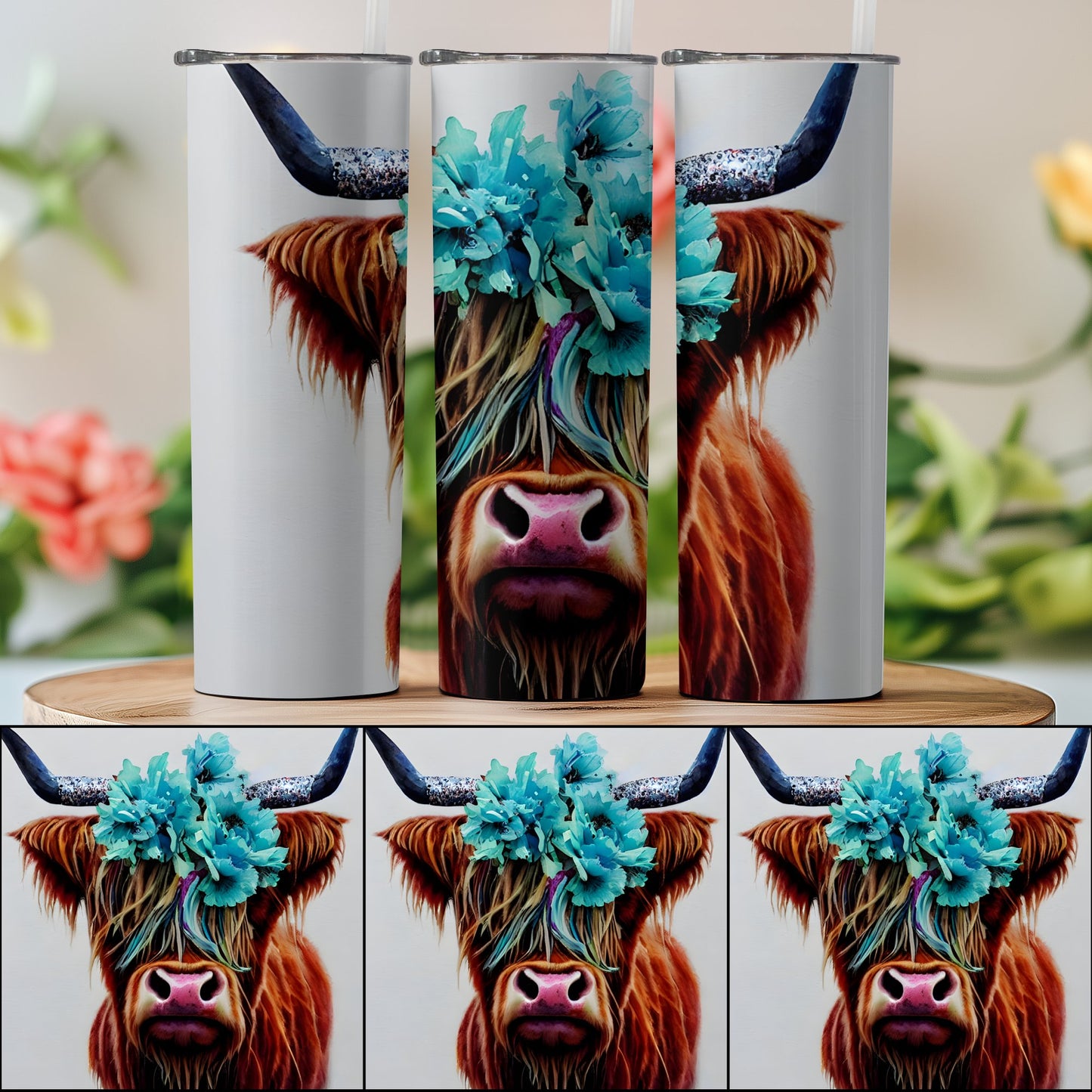 Highland Cow with Floral Crown Insulated Tumbler product