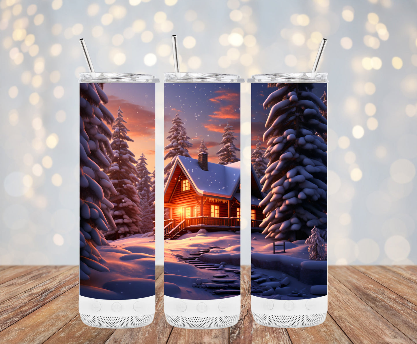 Snow Covered Cabin Winter Scene Tumbler product