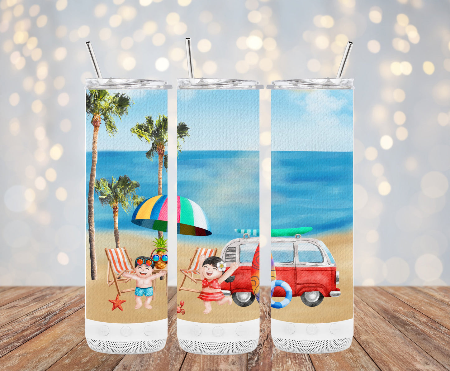 Beach Scene Tumbler with Palm Trees and Ocean product