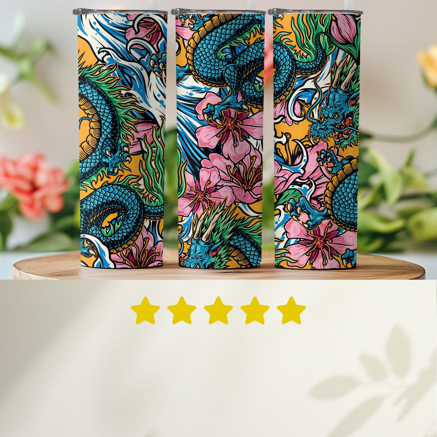 Vibrant Dragon And Floral Print product