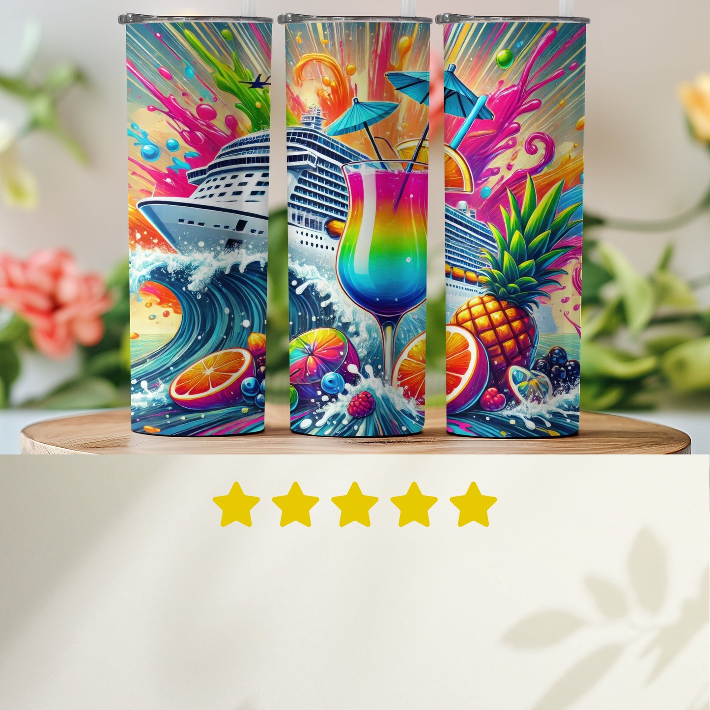 Vibrant Cruise Ship and Tropical Drink Tumbler product