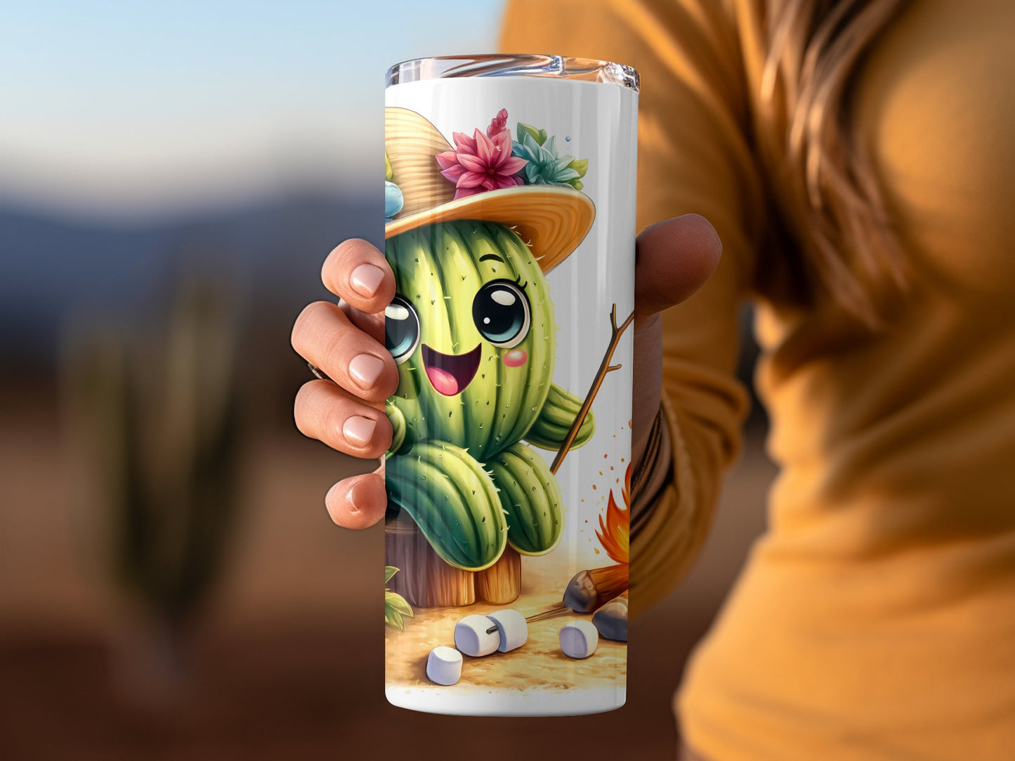 Cute Cactus Character Enjoying Bonfire Tumbler product