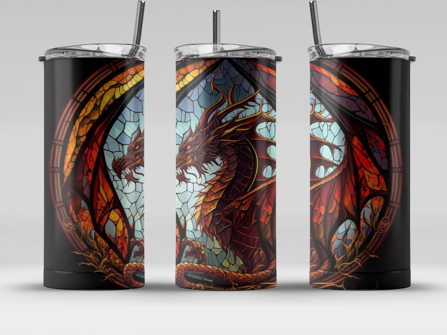 Majestic Stained Glass Dragon Design Tumbler product