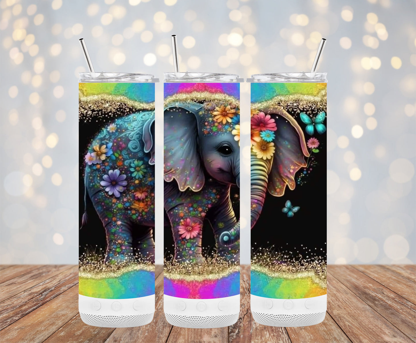 Colorful Elephant Design Tumbler Cup with Straw product
