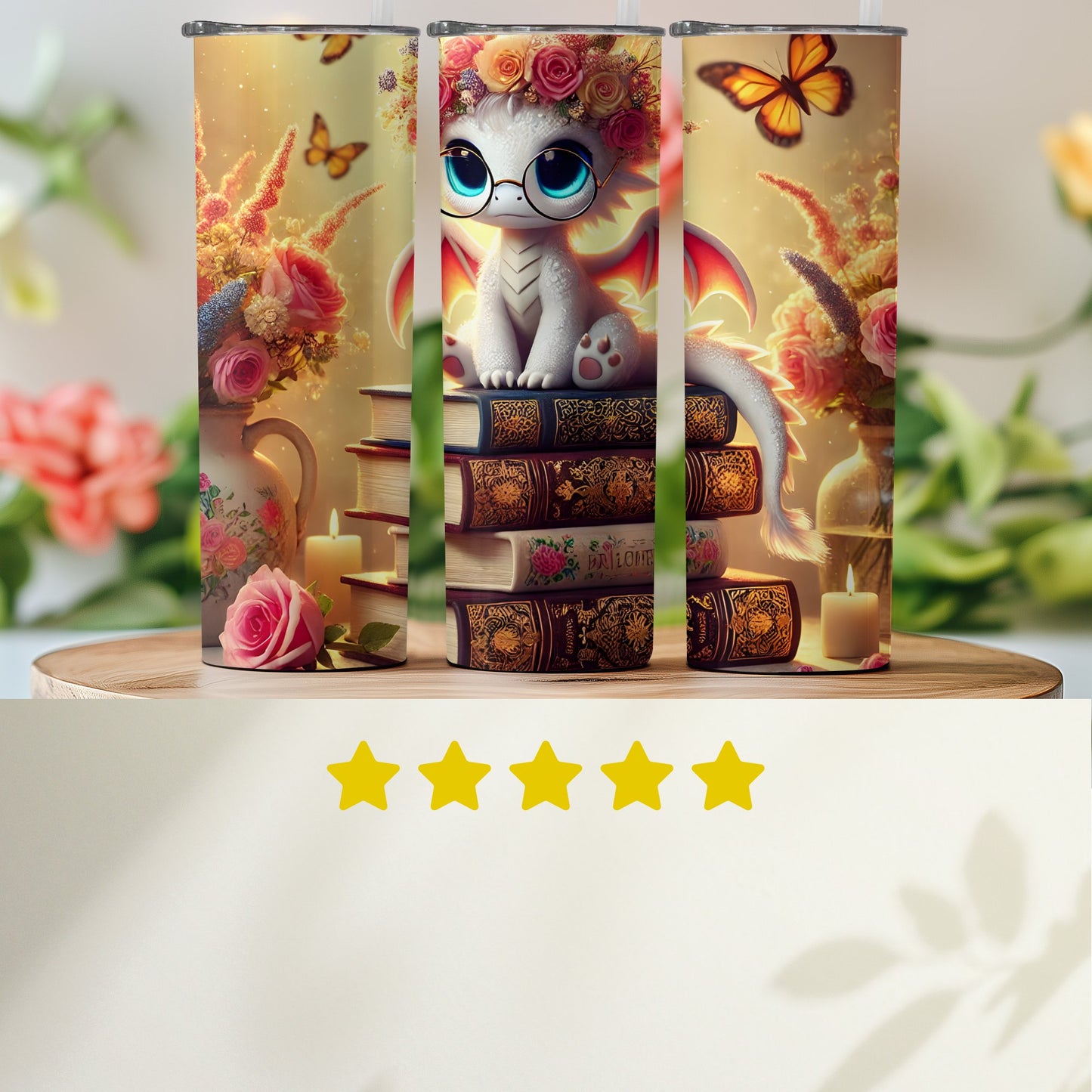 Cute Dragon with Books and Butterflies product