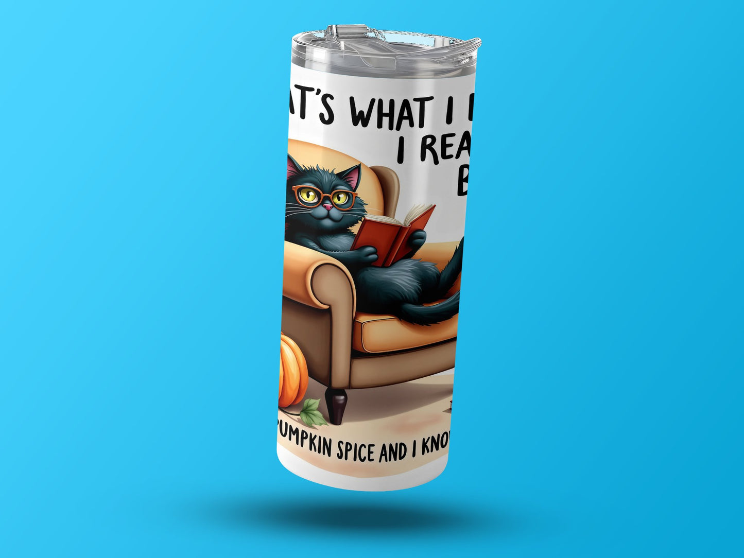 Funny Cat Drinking Pumpkin Spice Read Book Product
