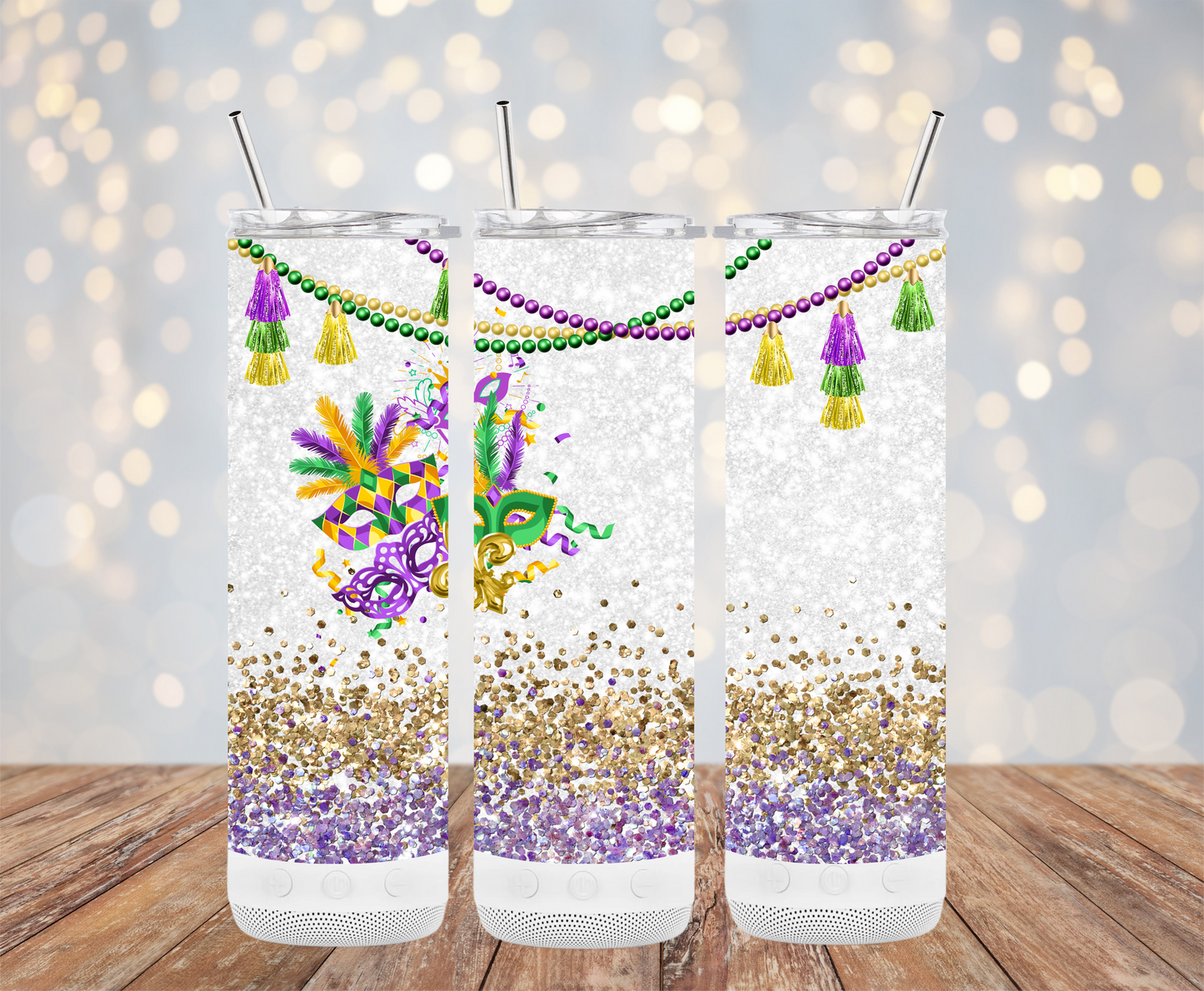 Mardi Mask and Beads (Mardi Gras Tumbler)