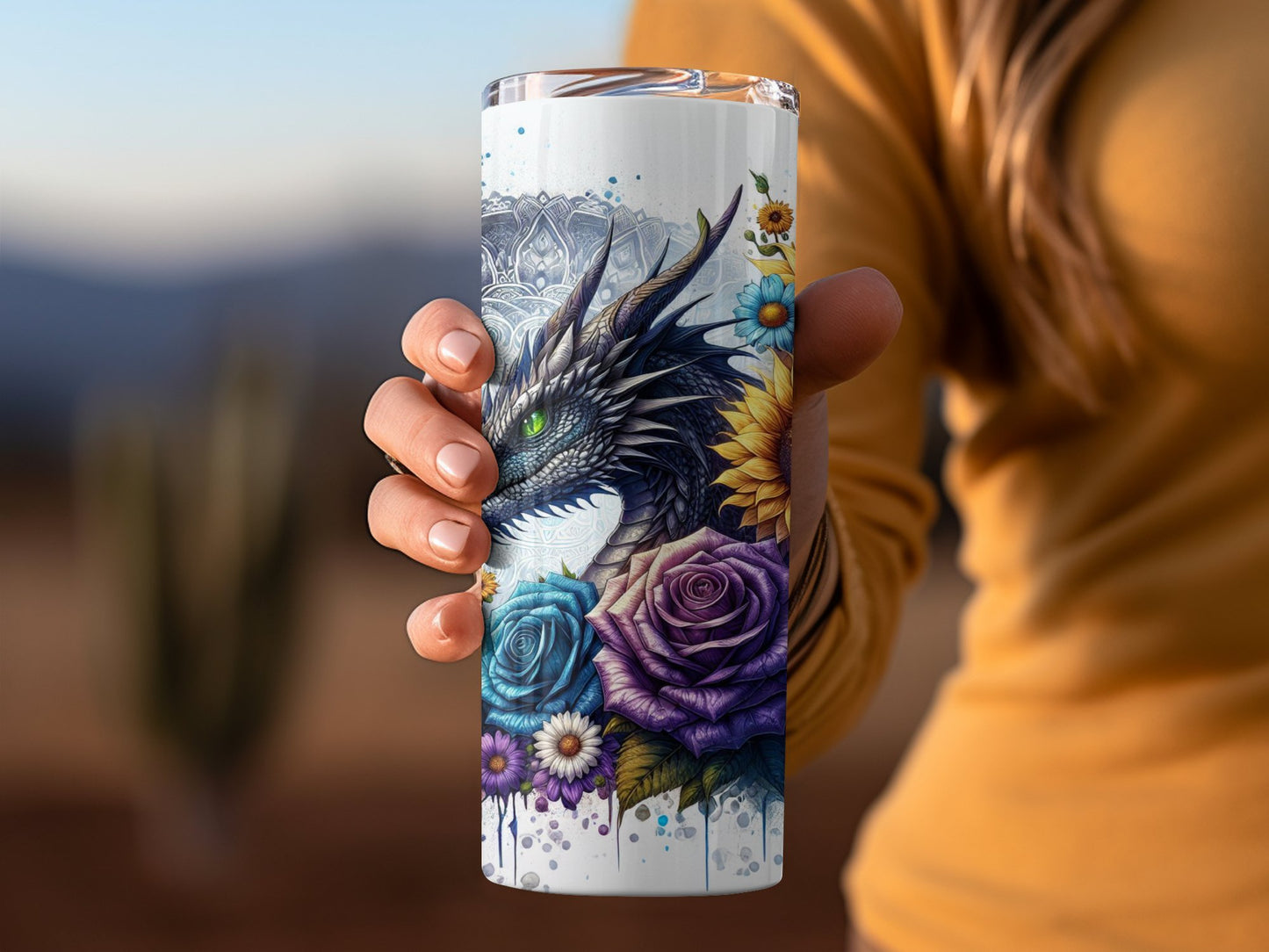Vibrant Dragon and Flower Design Insulated Tumbler product