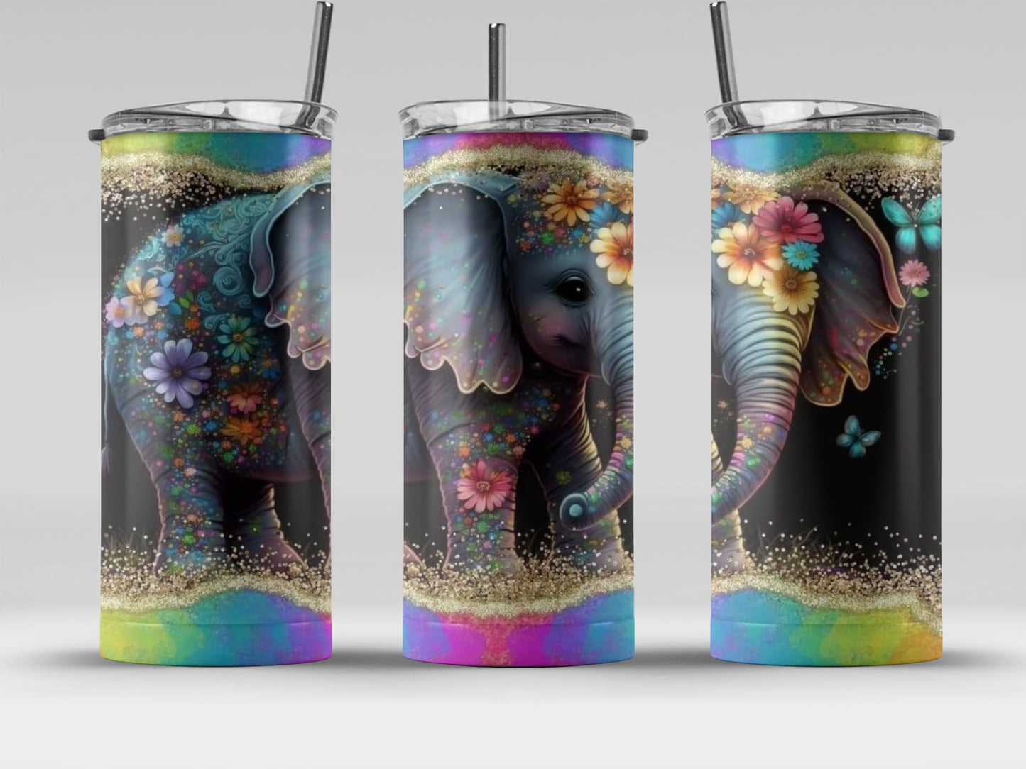 Colorful Elephant Design Tumbler Artistic Drinkware Product