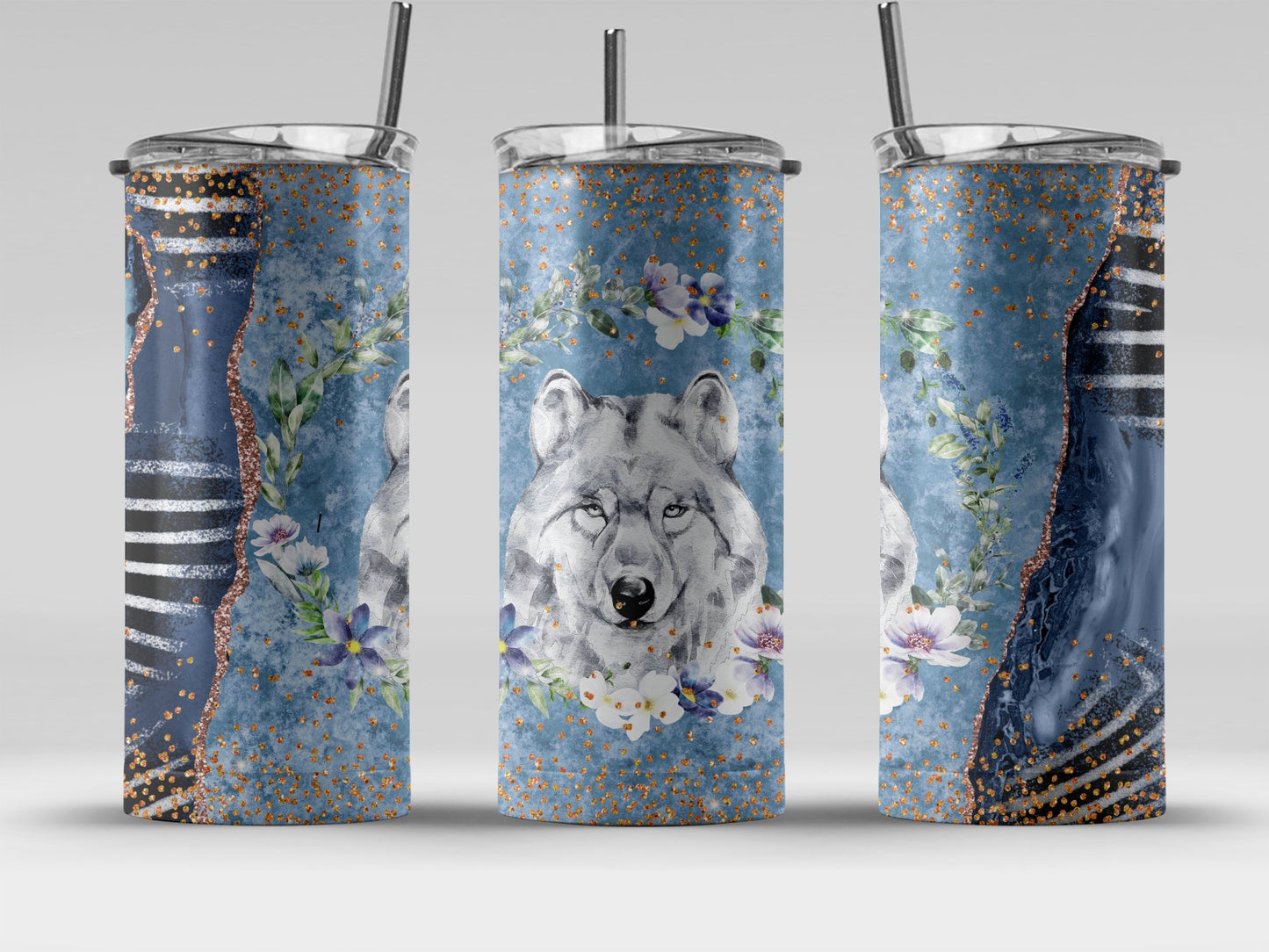 Wolf with Floral Elements Insulated Tumbler product