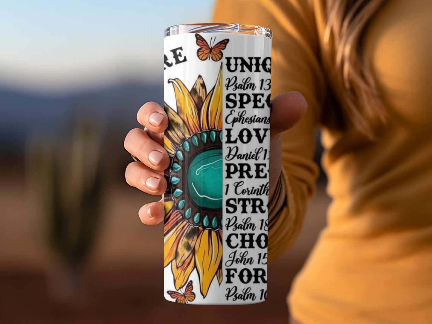 Inspirational Sunflower and Butterflies Design Tumbler product