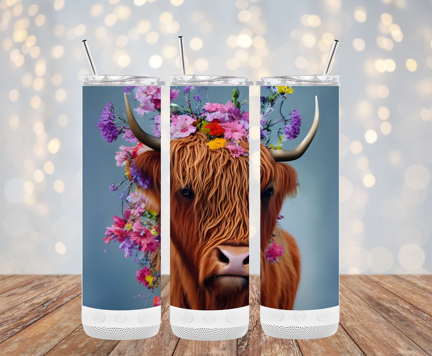 Highland Cow with Flowers Design Tumbler product type