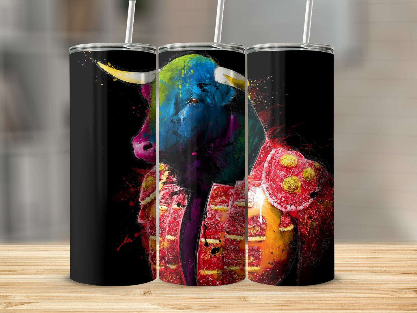 Colorful Bull Matador Design Insulated Tumbler product type