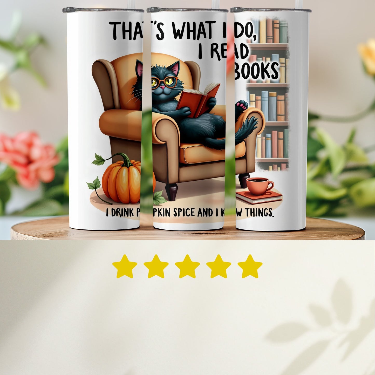 Cat Reads Books Pumpkin Spice Themed Mug product