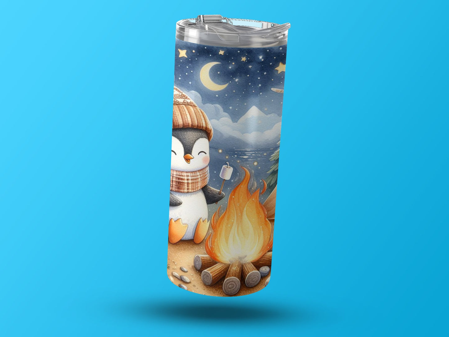 Cute Penguin by the Campfire Night Scene Tumbler product