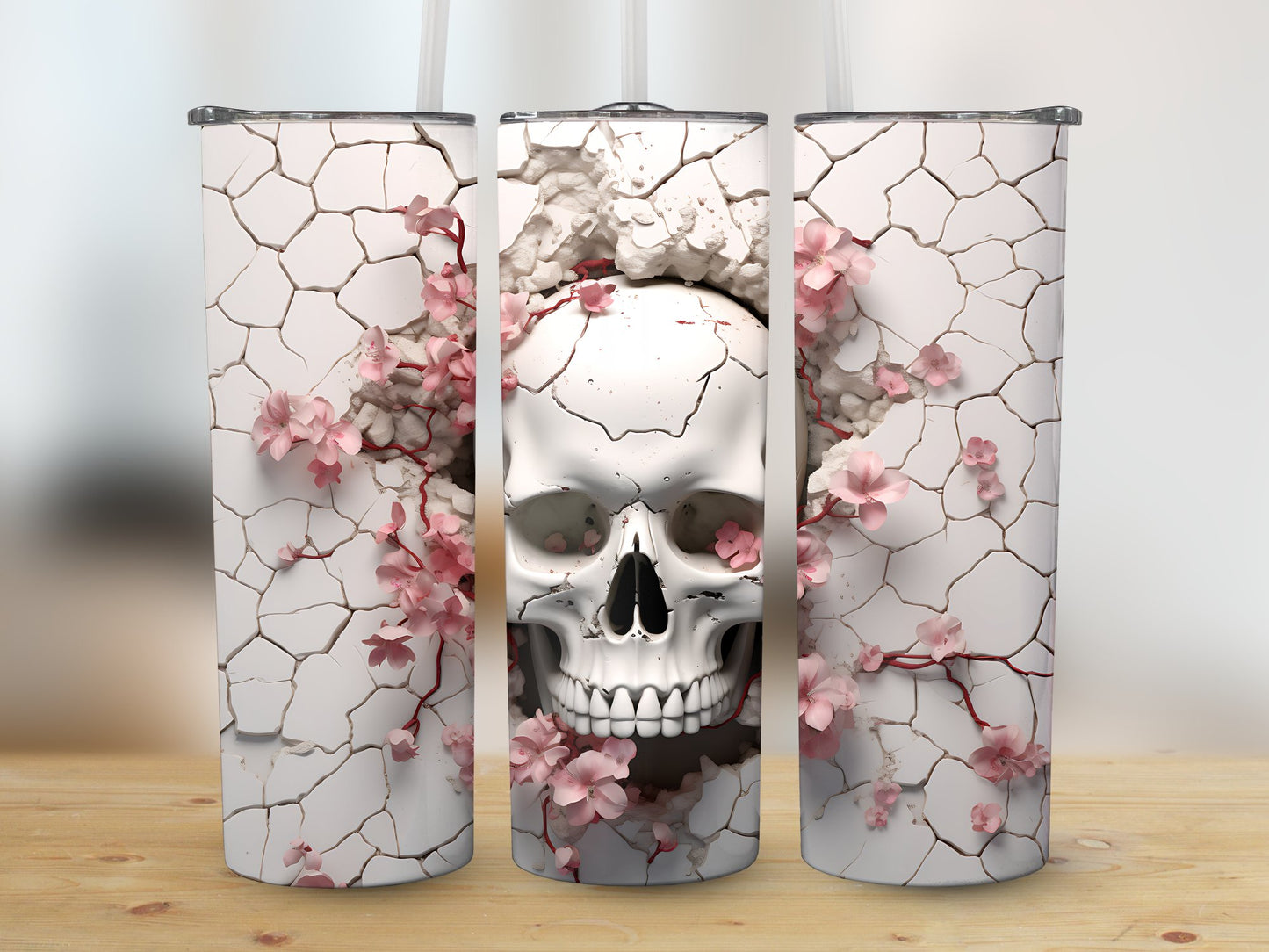 3D Hibiscus Skull Tumbler