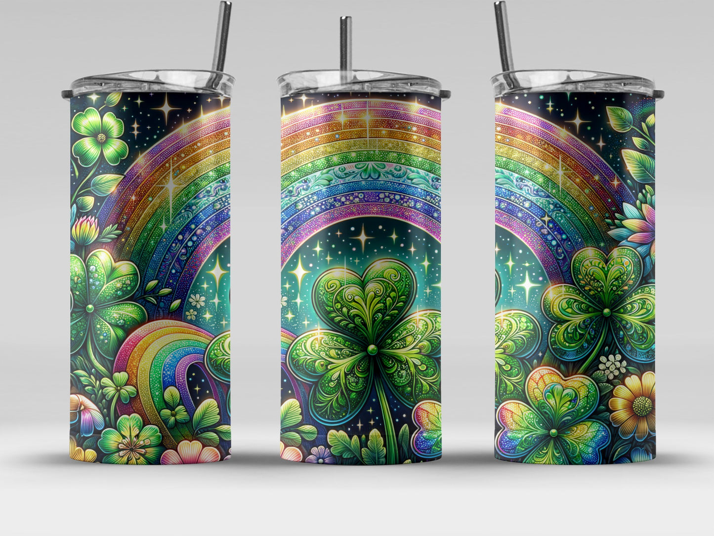 Colorful Rainbow and Clover Design Insulated Tumbler