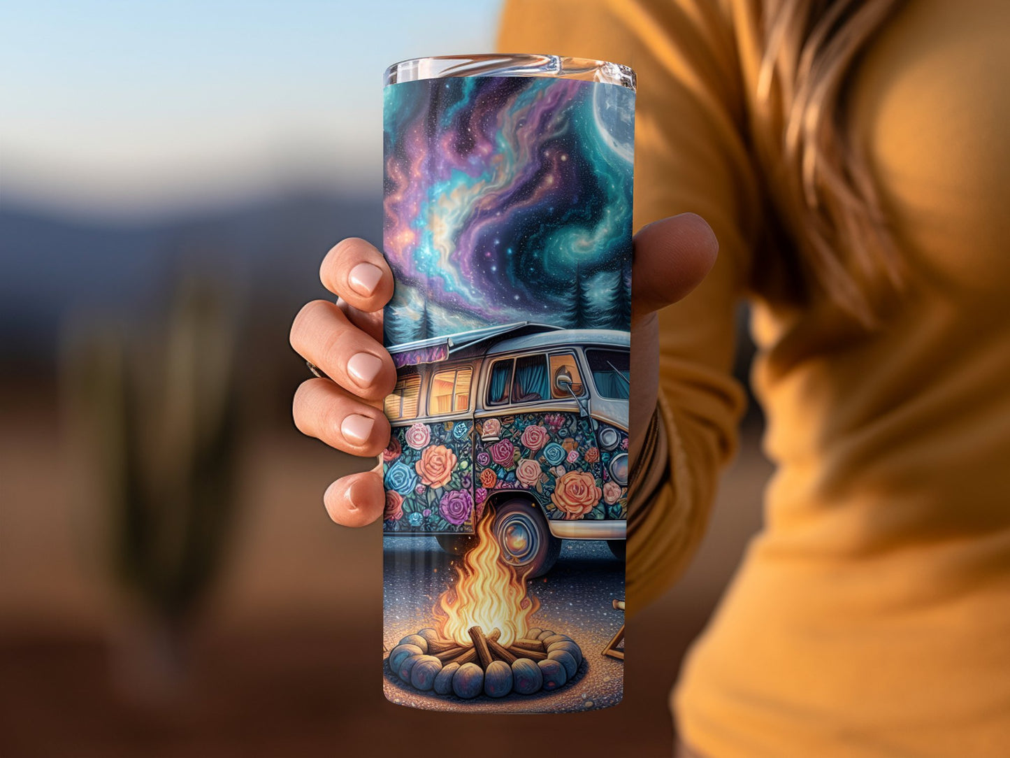 Vintage Floral Van Campfire Artwork Tumbler product