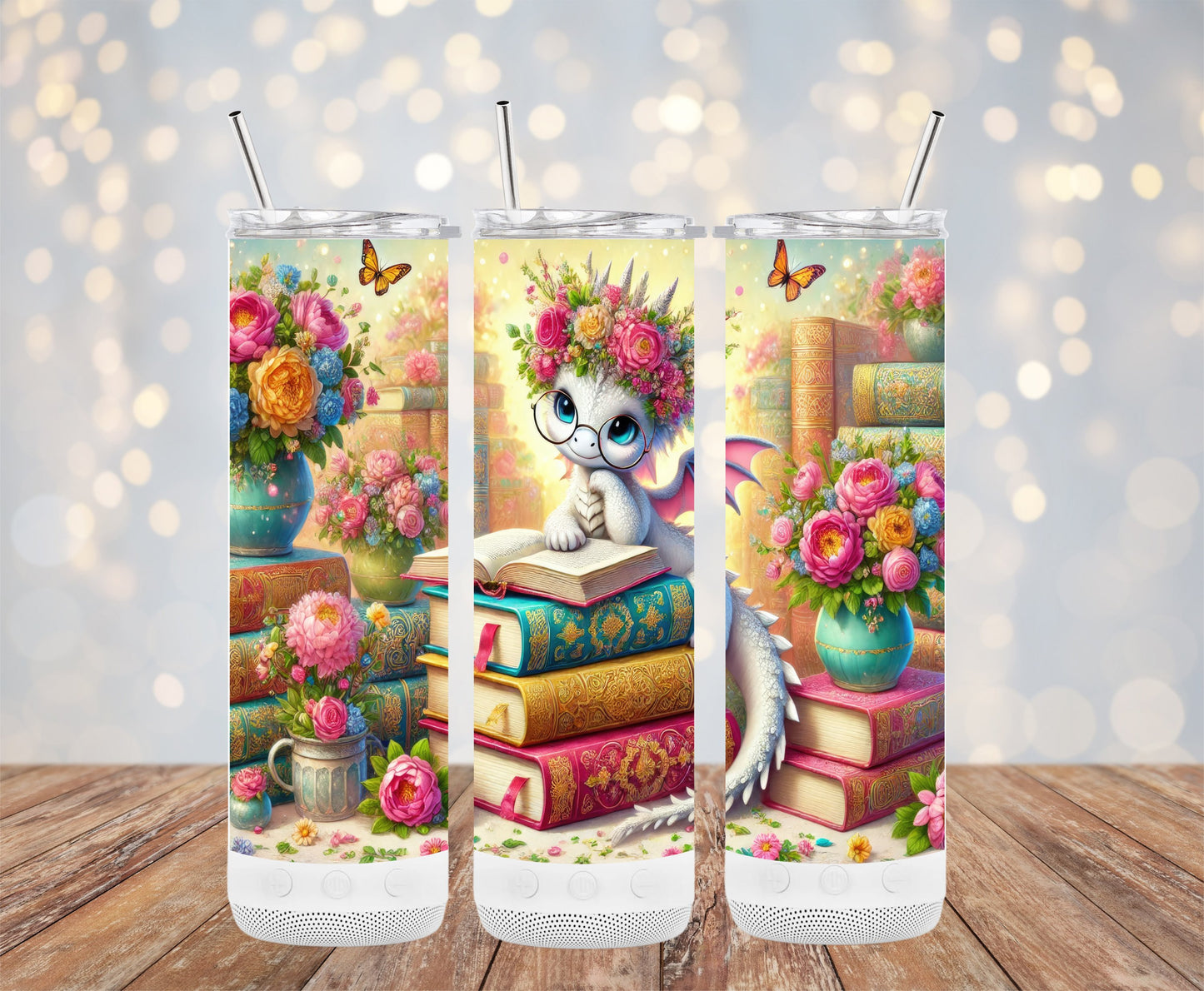 Cute Books Cat and Flowers Tumbler product